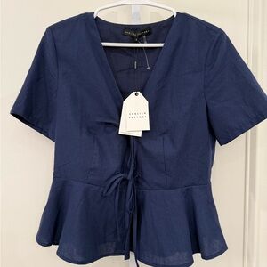 NWT English Factory Puff Sleeve Tie Front Peplum Top